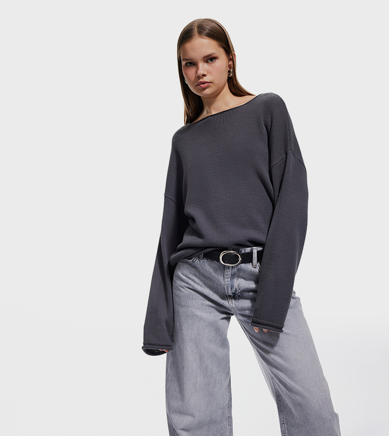 كوتون  سترات بياقة دائرية - رمادي Round Neck Sweaters