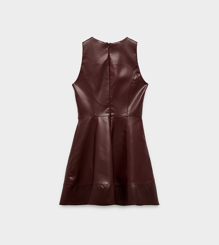 Buy Koton Faux Leather Mini Dress In Burgundy | 6thstreet Saudi Arabia