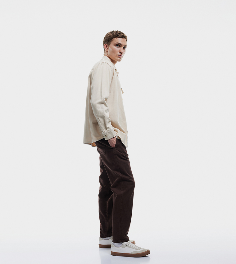 Solid Drawstring Waist Gabardine Trousers