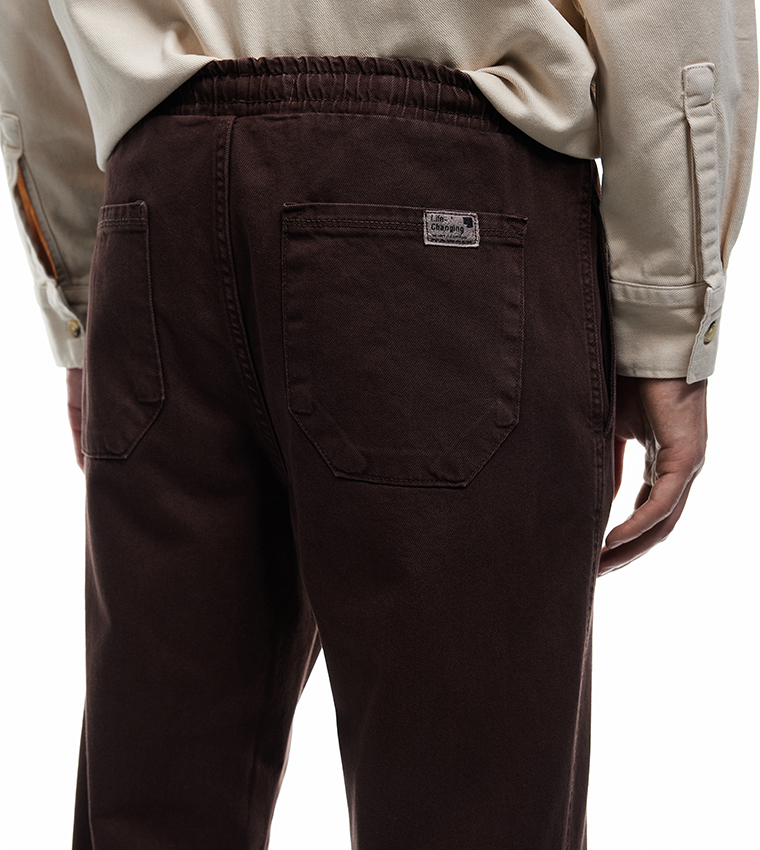 Solid Drawstring Waist Gabardine Trousers