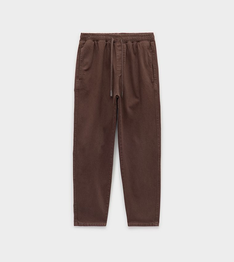 Solid Drawstring Waist Gabardine Trousers