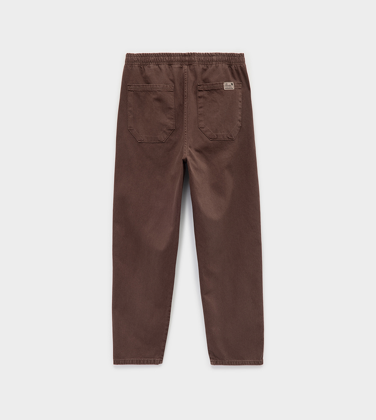 Solid Drawstring Waist Gabardine Trousers