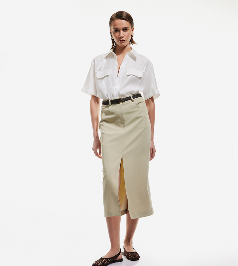 كوتون  تنانير ميدي - كاكي Midi Skirts
