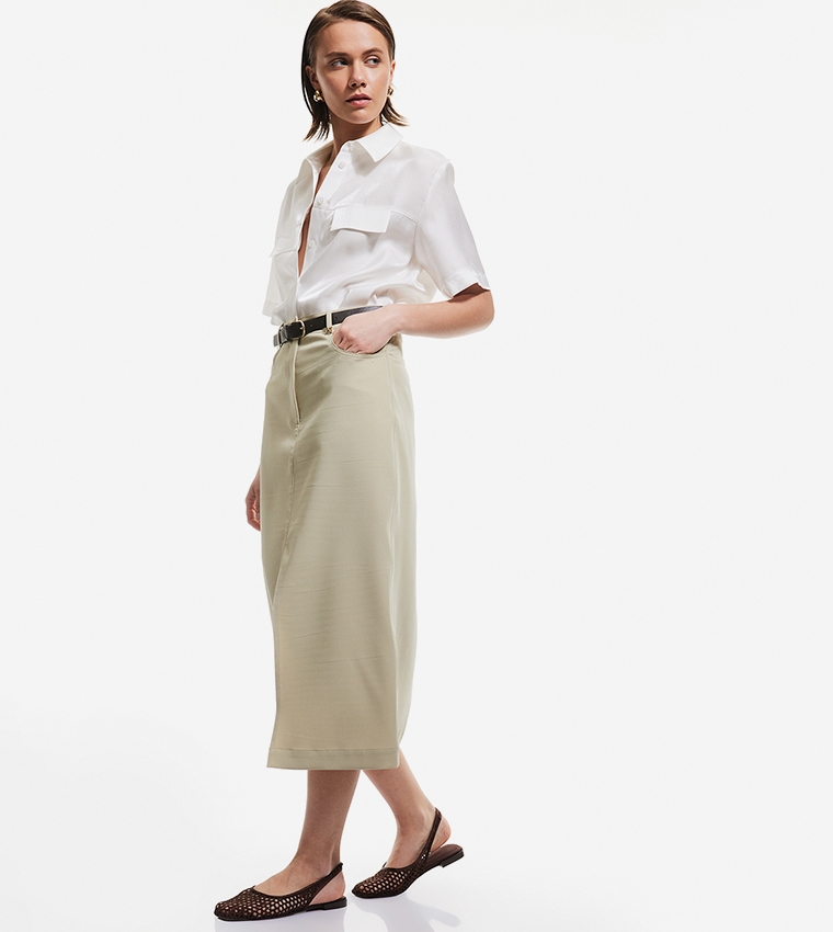 كوتون  تنانير ميدي - كاكي Midi Skirts