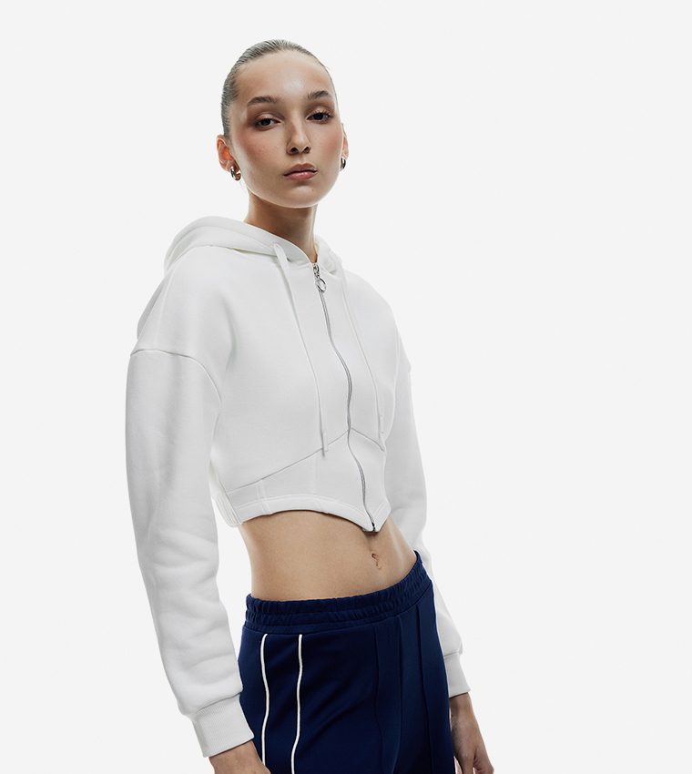 Zippered Long Sleeves Hooded Crop Jacket