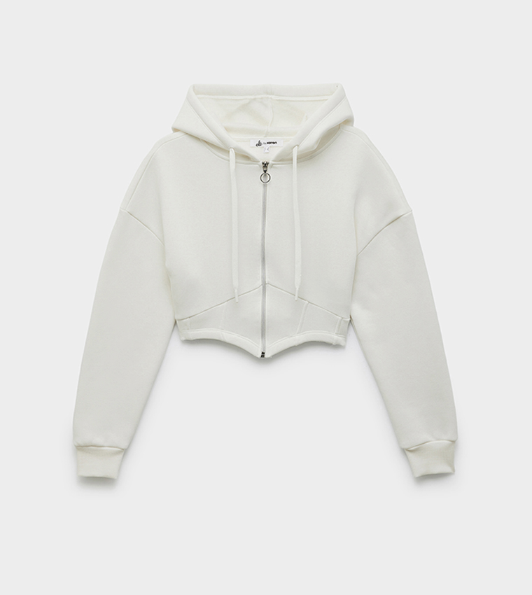 Zippered Long Sleeves Hooded Crop Jacket