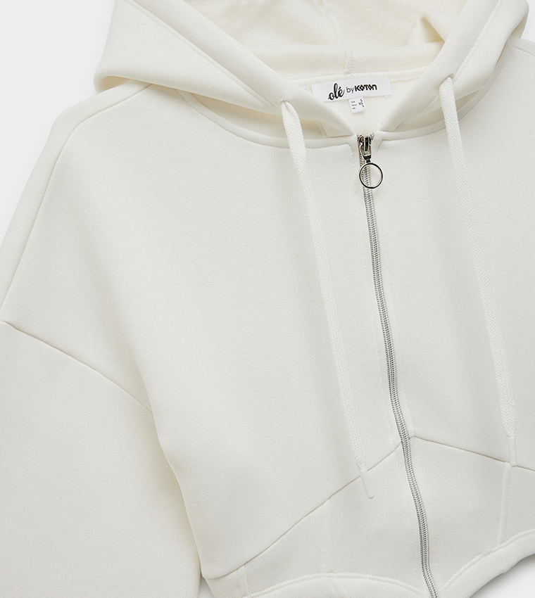 Zippered Long Sleeves Hooded Crop Jacket