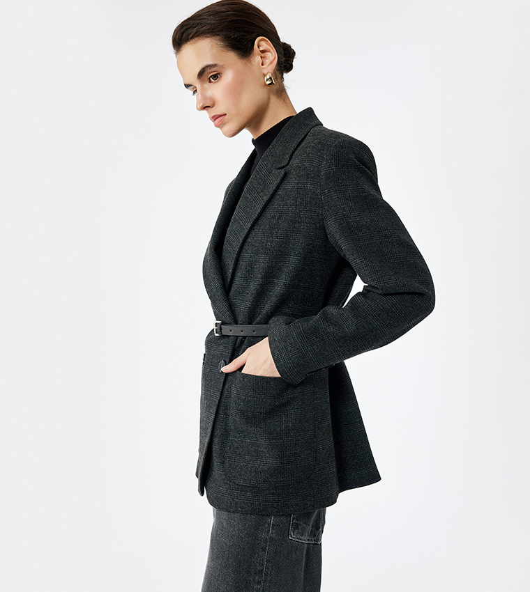 Checked Belted Blazer