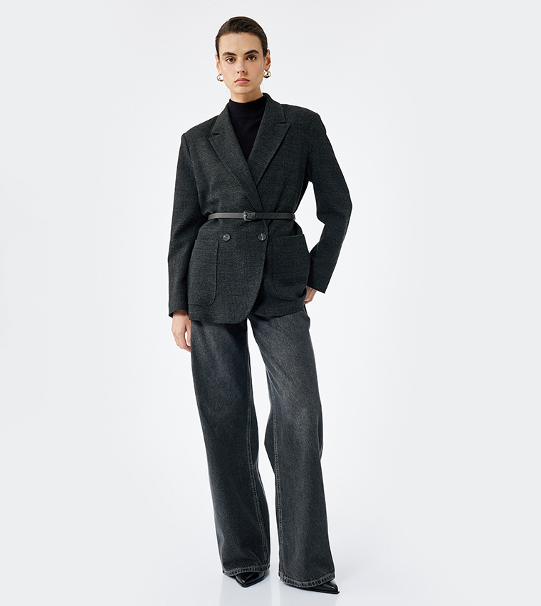Checked Belted Blazer