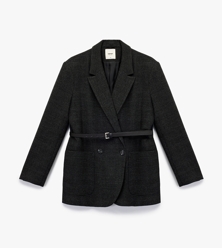 Checked Belted Blazer