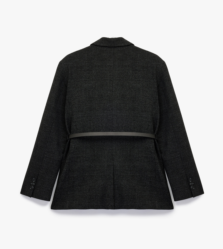 Checked Belted Blazer