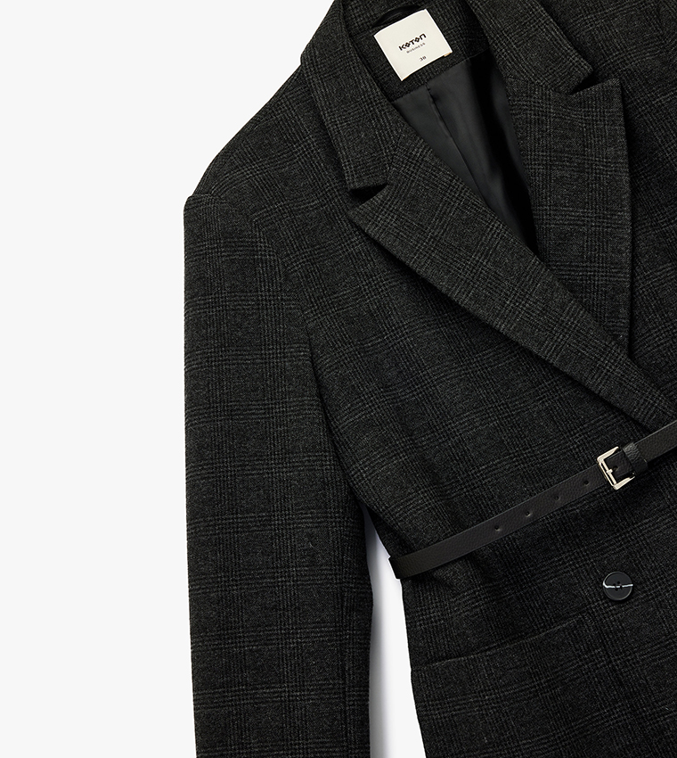 Checked Belted Blazer
