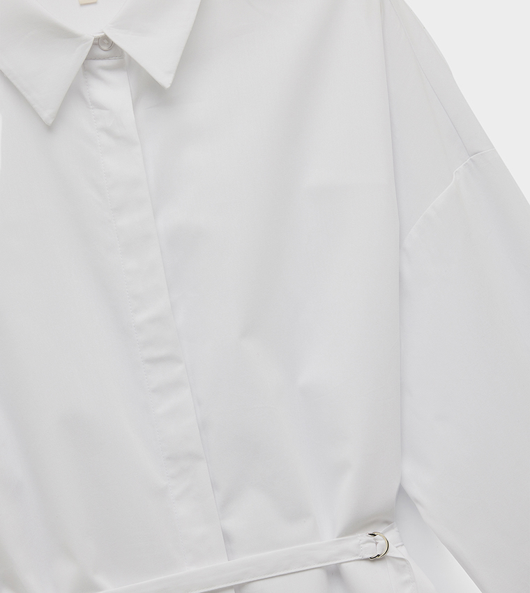 Tie Waist Detail Long Sleeves Tunic Shirt