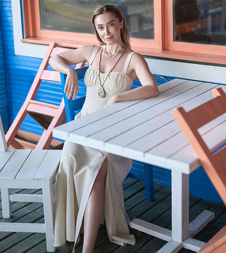 Ruched Sweetheart Neck Slit Maxi Dress