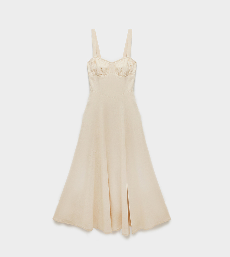 Ruched Sweetheart Neck Slit Maxi Dress