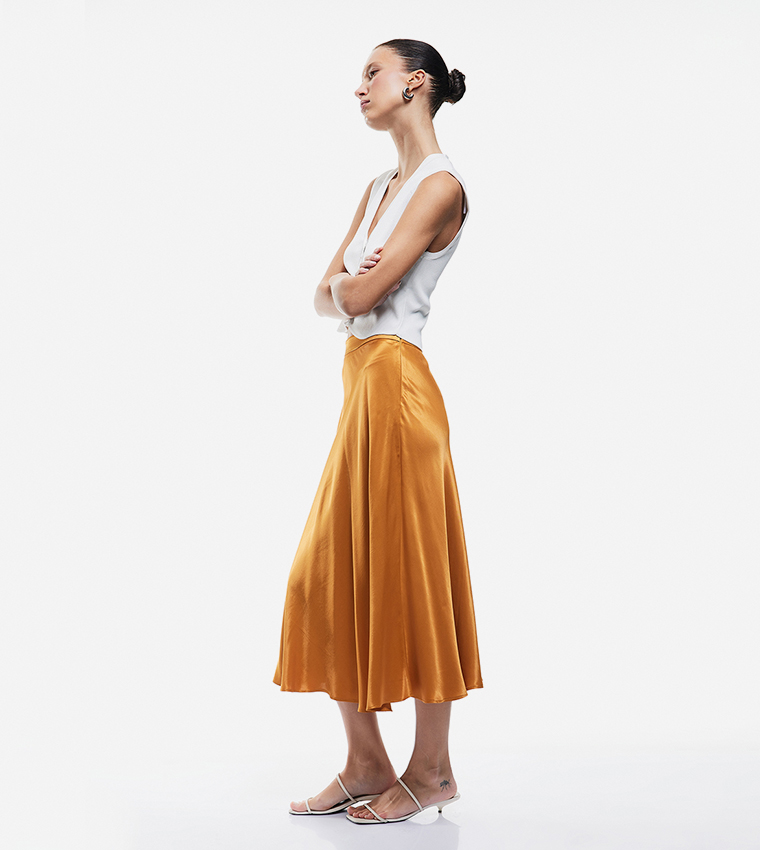 Solid Satin Midi Skirt