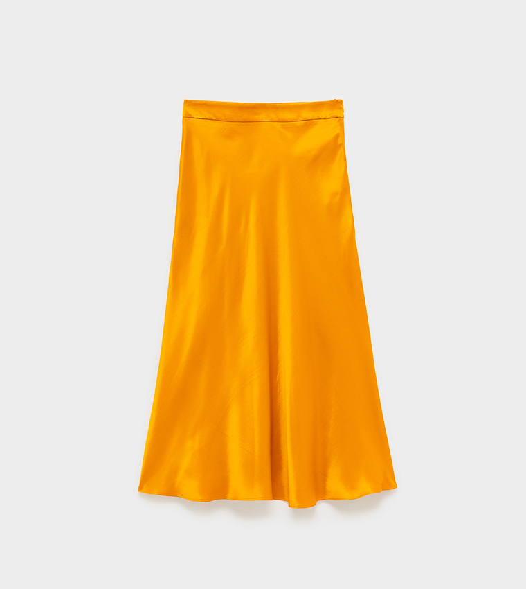 Solid Satin Midi Skirt