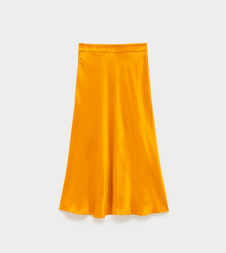 Solid Satin Midi Skirt