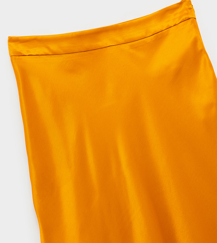 Solid Satin Midi Skirt