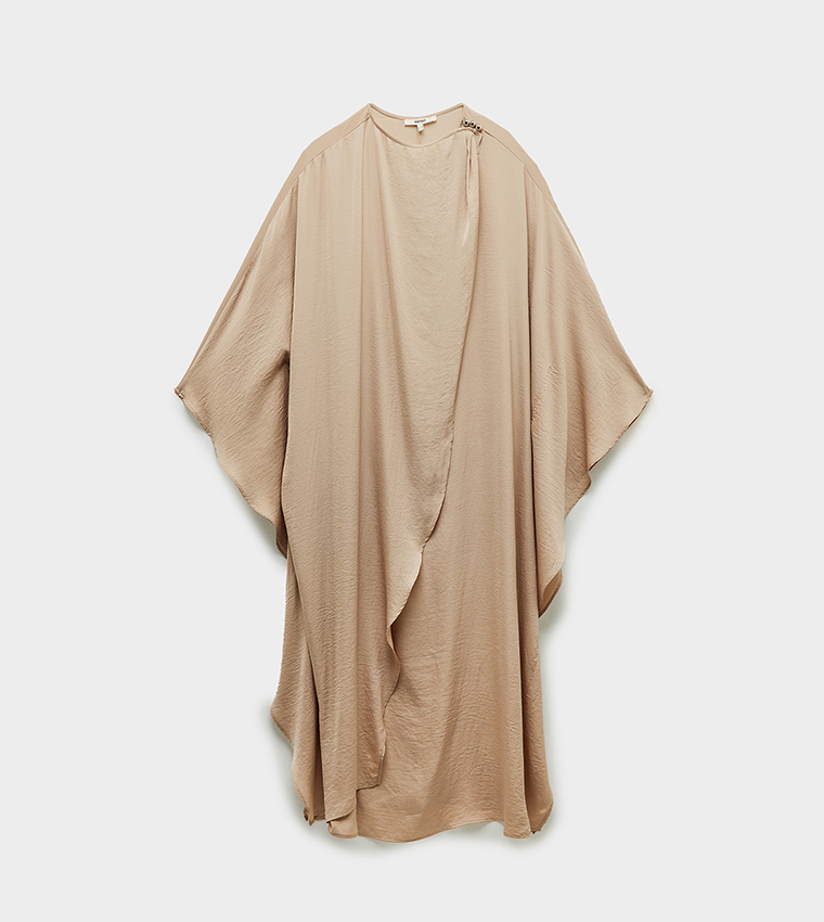 Solid Kaftan Sleeves Satin Maxi Dress