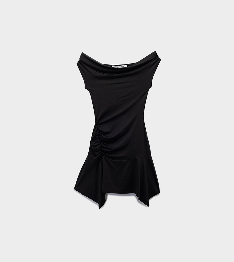 Solid Off Shoulder Mini Dress