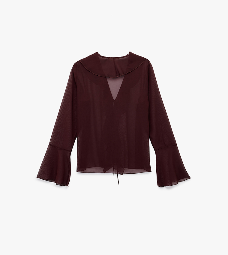 Solid Ruffle Trim V-Neck Top