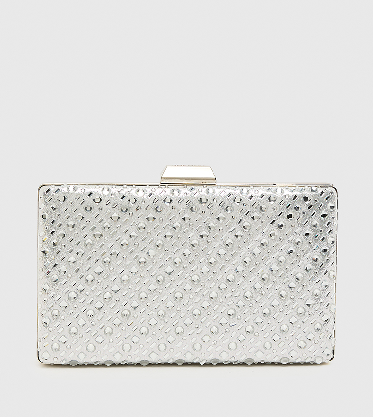 Embellished Clasp Closure Box Clutch