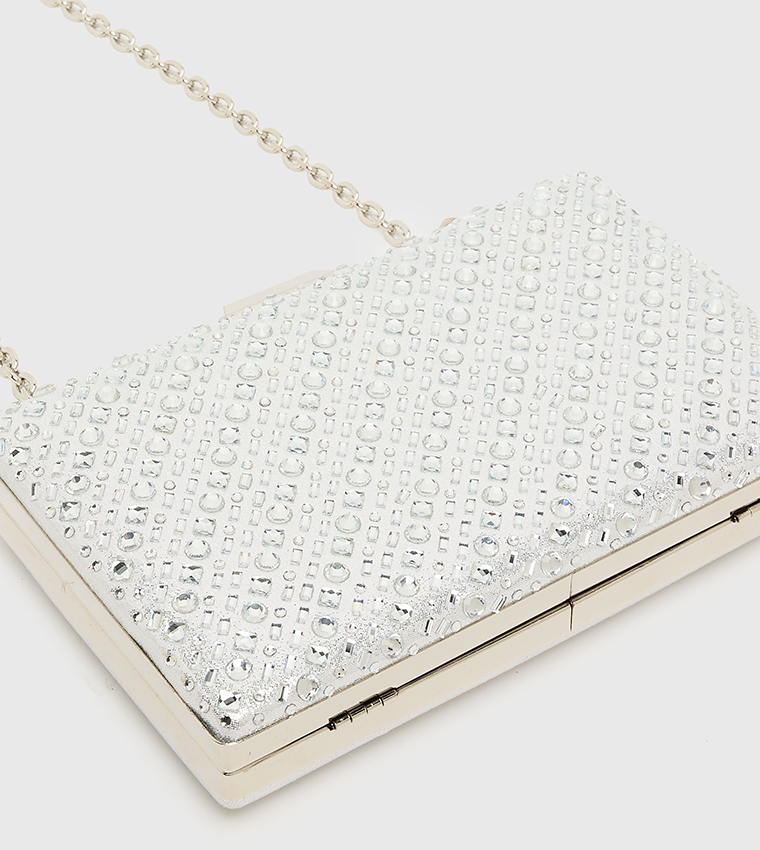 Embellished Clasp Closure Box Clutch