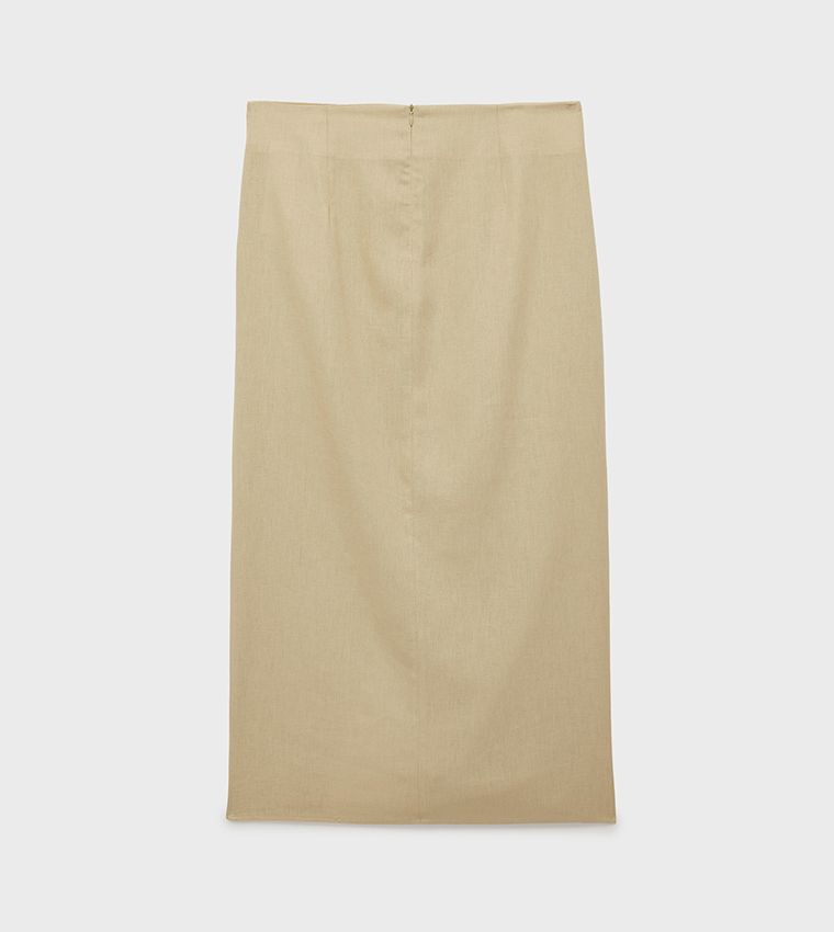 Solid Linen Wrap Midi Skirt