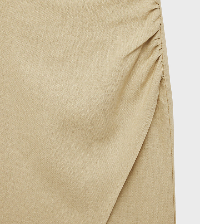 Solid Linen Wrap Midi Skirt