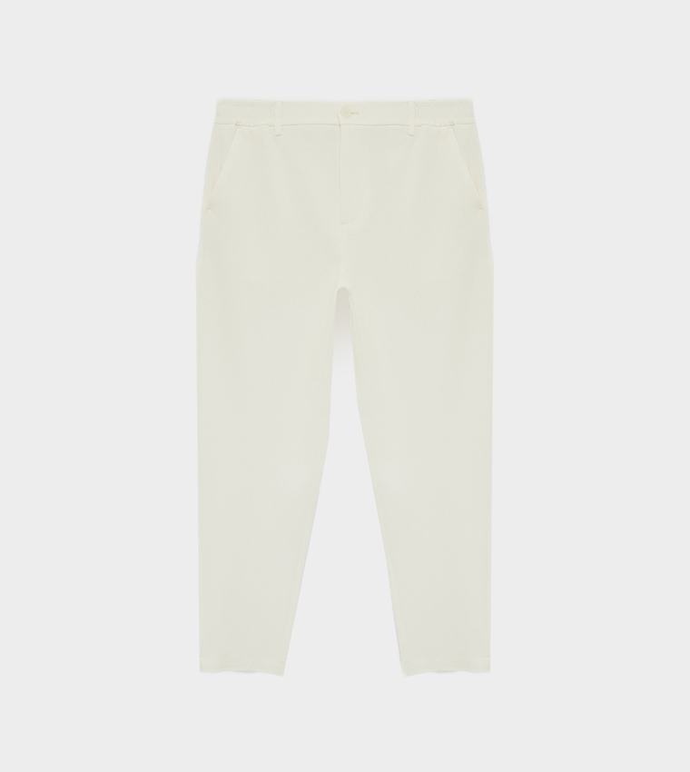 Solid Button Closure Trousers