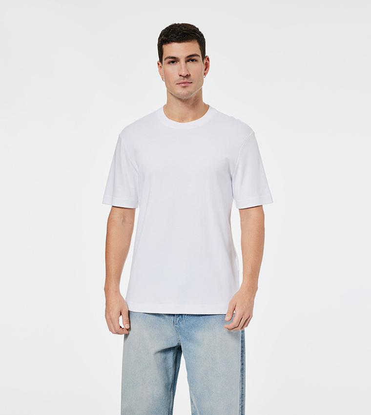 Solid Crew Neck Cotton T-Shirt
