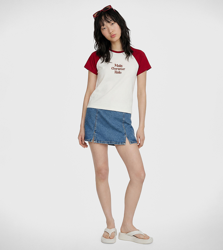 Solid Elastic Waist Denim Skort