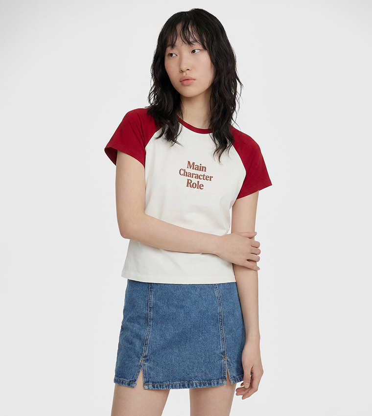 Solid Elastic Waist Denim Skort