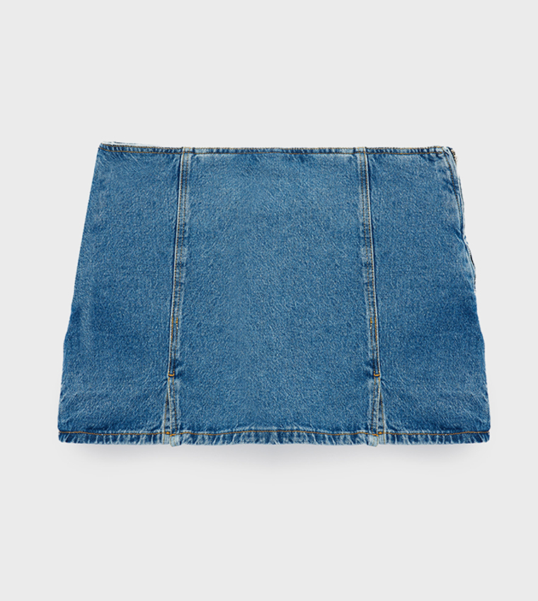 Solid Elastic Waist Denim Skort