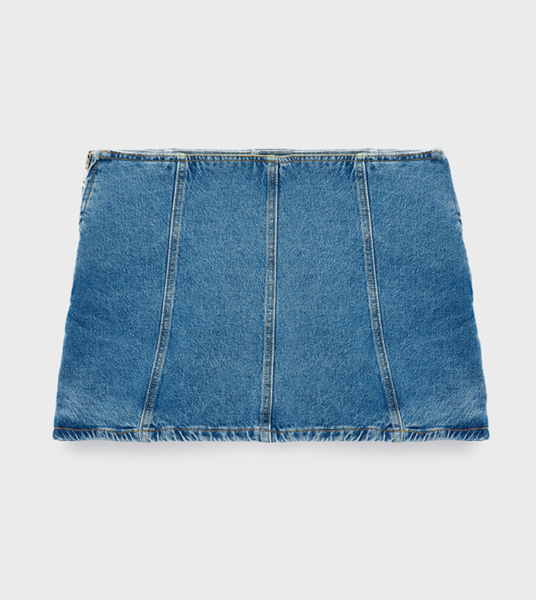Solid Elastic Waist Denim Skort