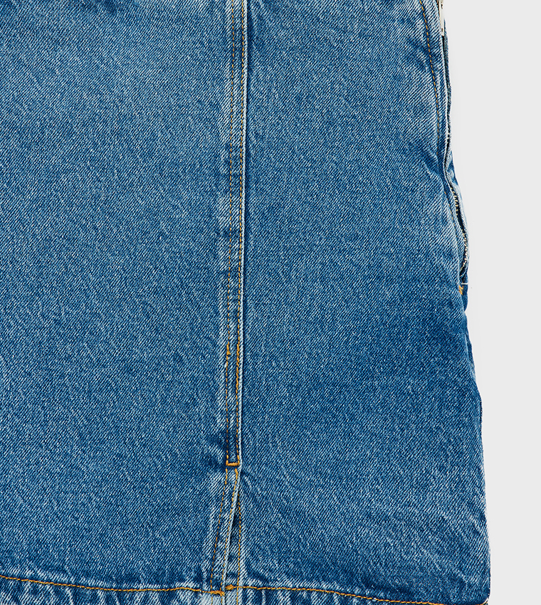 Solid Elastic Waist Denim Skort