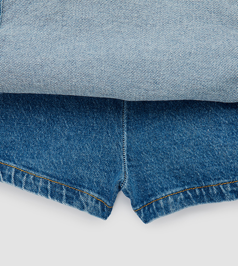 Solid Elastic Waist Denim Skort