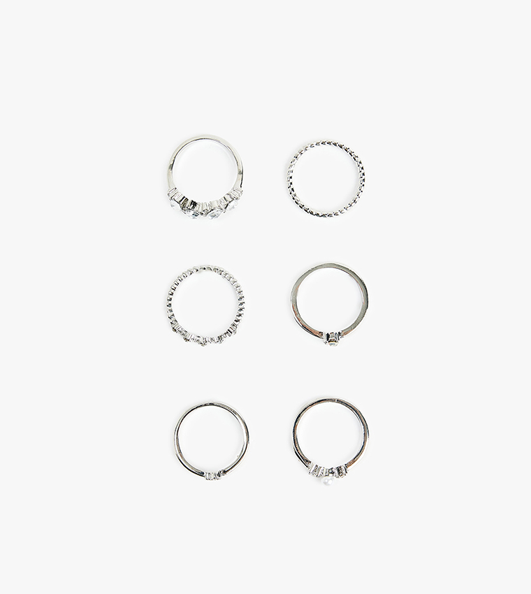 6-Pack Crystal Embellished Ring Set