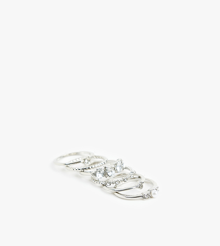 6-Pack Crystal Embellished Ring Set