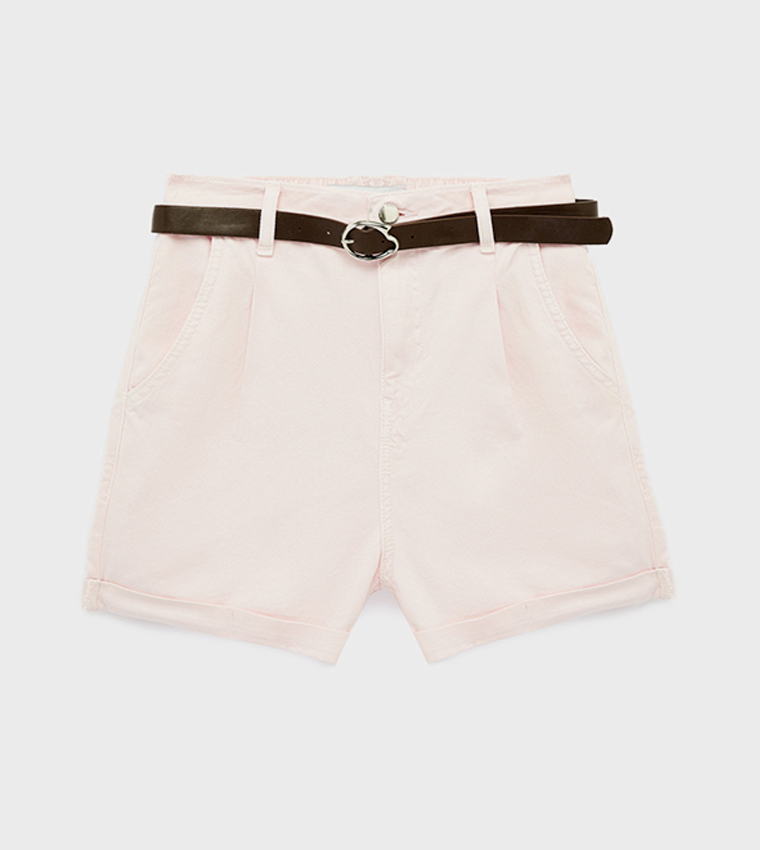 Solid Belted Casual Shorts