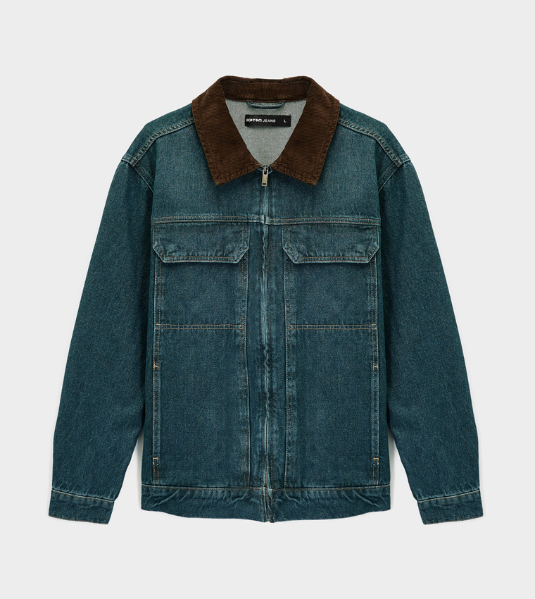 Washed Regular Fit Zip-Through Denim Jacket