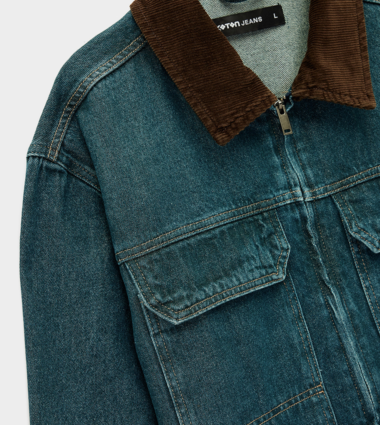 Washed Regular Fit Zip-Through Denim Jacket