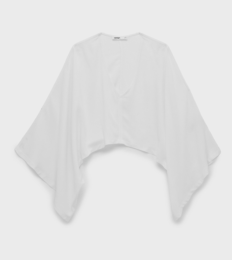 Solid V-Neck Batwing Cropped Top