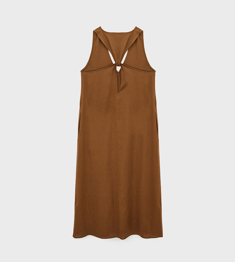 Solid V Neck Midi Dress