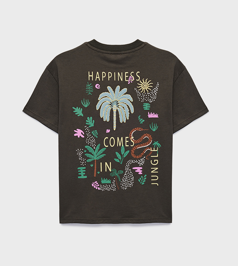 Embroidered Crew Neck Cotton T-Shirt