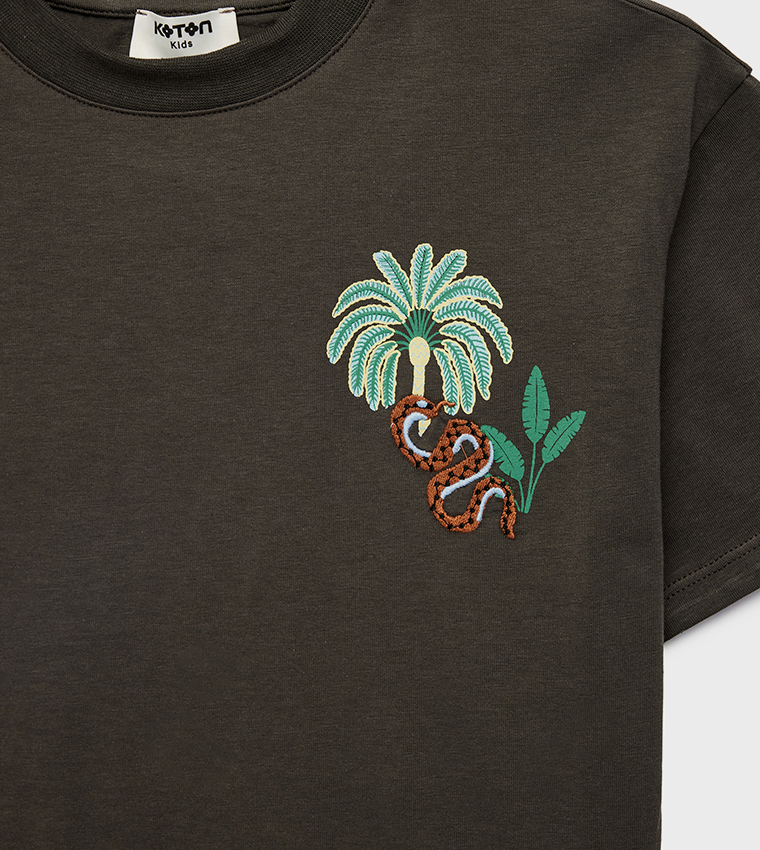 Embroidered Crew Neck Cotton T-Shirt