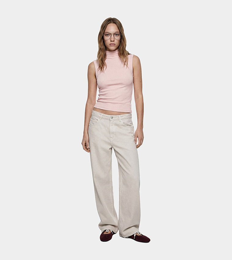 Solid High Neck Sleeveless Top