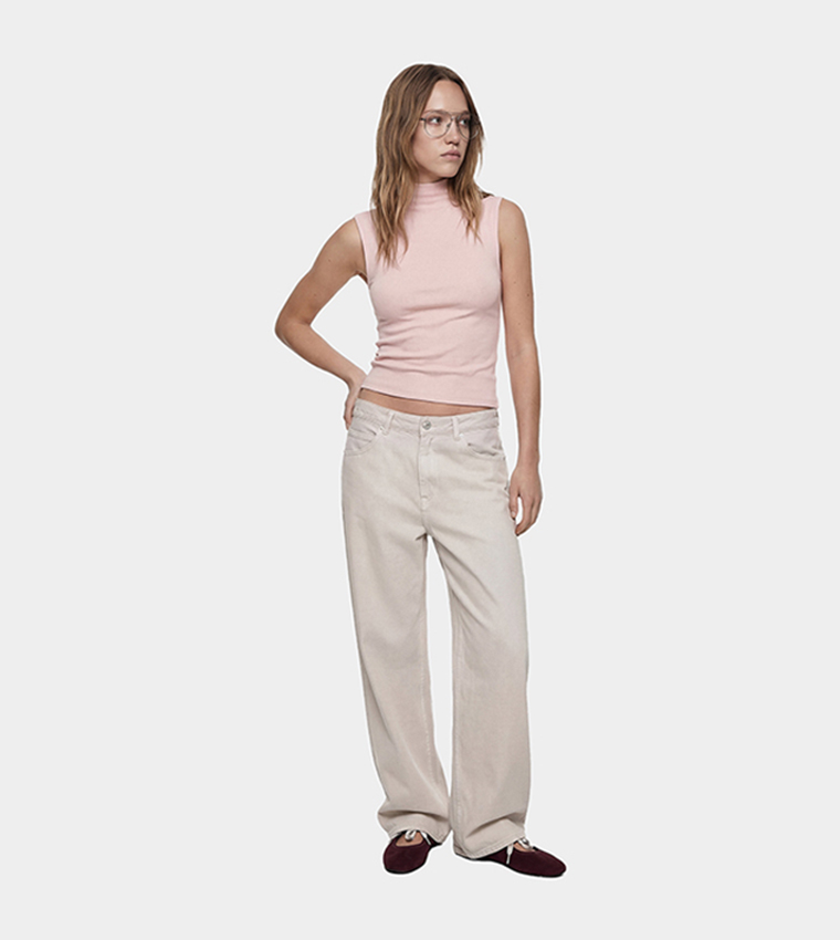 Solid High Neck Sleeveless Top