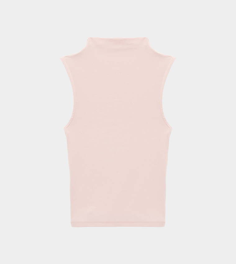 Solid High Neck Sleeveless Top